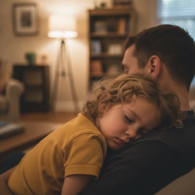 Asleep on dad's shoulder — picked